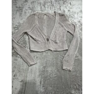 Free People Cardigan Sweater Women's Size Small Gray Long Sleeve Open Knit Linen
